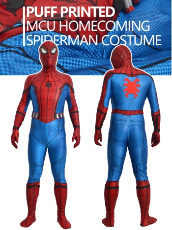 ★新登場★Homecoming Spider-Man 高級仕様 Puff Printed Spandex スパイダーマン：ホームカミング スパイダーマン 全身スーツ ゴム シビルウォー 衣装 全身タイツ