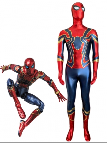 ダークブルー版♪ Iron-SpiderMan コーティング+PU 切り替え仕様 艶ある アイアンスパイダーマン 全身タイツ 立体裁断 Spider-Man スパイダーマン コスプレ衣装